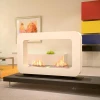 Safretti Curva DT - White bioethanol fireplace, a modern freestanding heating solution with a sleek design and 6-8 hours burn ti
