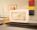 Safretti Curva DT - White bioethanol fireplace, a modern freestanding heating solution with a sleek design and 6-8 hours burn ti