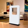 Safretti Curva XT - White floor-standing bioethanol fireplace with a minimalist design and 6-8 hour burn time.