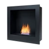 Safretti Nemo Black wall-mounted bioethanol fireplace with a sleek design and manual control.