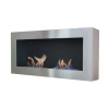 ScandiFlames Large Steel Wall Mounted Bioethanol Fireplace in stainless steel, elegant and modern design.