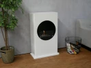 ScandiFlames White Bioethanol Fireplace with Round Cutout – Floor-standing, modern design, 1.2-litre capacity, 6-hour burn time.