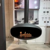 ICONIC ceiling-mounted bioethanol fireplace by Icon Fires in black, featuring a modern design and manual control.