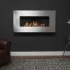 Icon Fires Nero 1150 Wall Fire in brushed steel, a modern wall-mounted bioethanol fireplace with manual control and 5.4 kW heat 