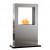 Safretti Cubico XT bioethanol fireplace in brushed stainless steel, featuring a sleek floor-standing design with a 6-8 hour burn