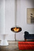 Cocoon Aeris Polished Steel ceiling-mounted bioethanol fireplace with a sleek steel pole, offering modern elegance and efficient