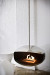Cocoon Aeris Polished Steel ceiling-mounted bioethanol fireplace with a sleek steel pole, offering modern elegance and efficient