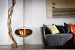 Cocoon Aeris Polished Steel ceiling-mounted bioethanol fireplace with a sleek steel pole, offering modern elegance and efficient
