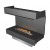 Forma 1000 Three-sided bioethanol fireplace in black with remote control, built-in design, and modern aesthetics.